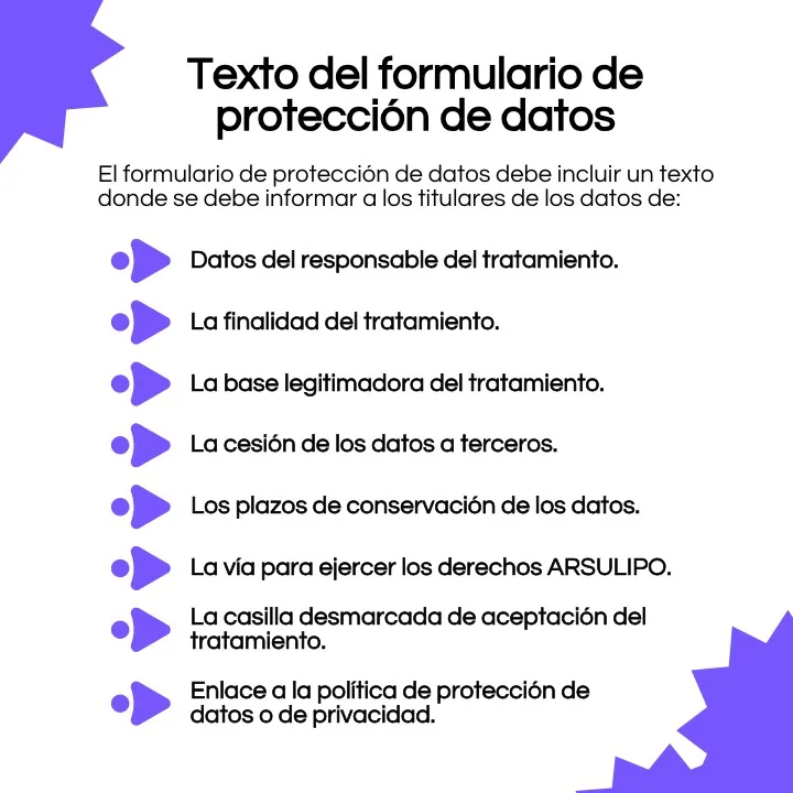 Texto del formulario de protección de datos